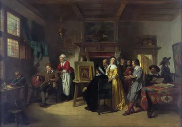 Rembrandt (1606-69) besucht das Atelier von Gabriel Metsu (1629-87)